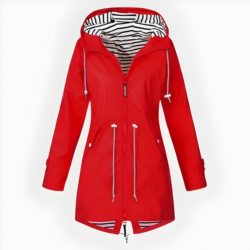 Imperméable Long pour Femme avec Capuche Coupe Vent Étanche Pluie Élégante et Moderne