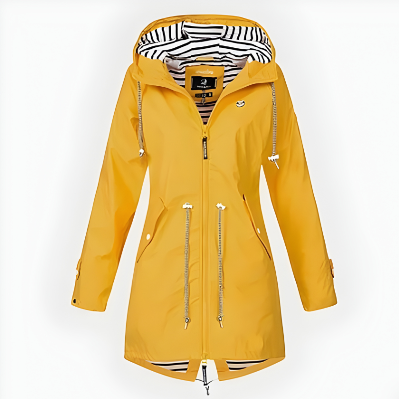 Imperméable Long pour Femme avec Capuche Coupe Vent Étanche Pluie Élégante et Moderne