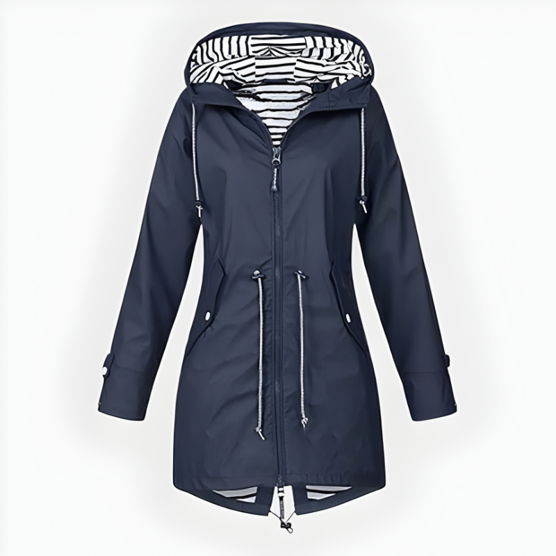 Imperméable Long pour Femme avec Capuche Coupe Vent Étanche Pluie Élégante et Moderne