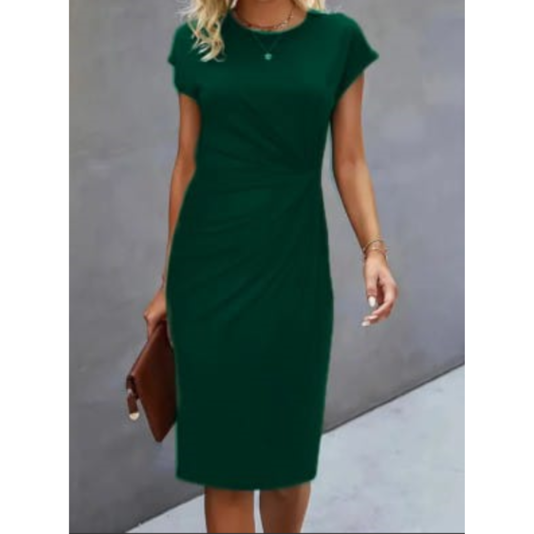 Anne Robe Ruchée Bodycon Manches Cap Élastique Polyester Élégante Pour Jour Et Soir