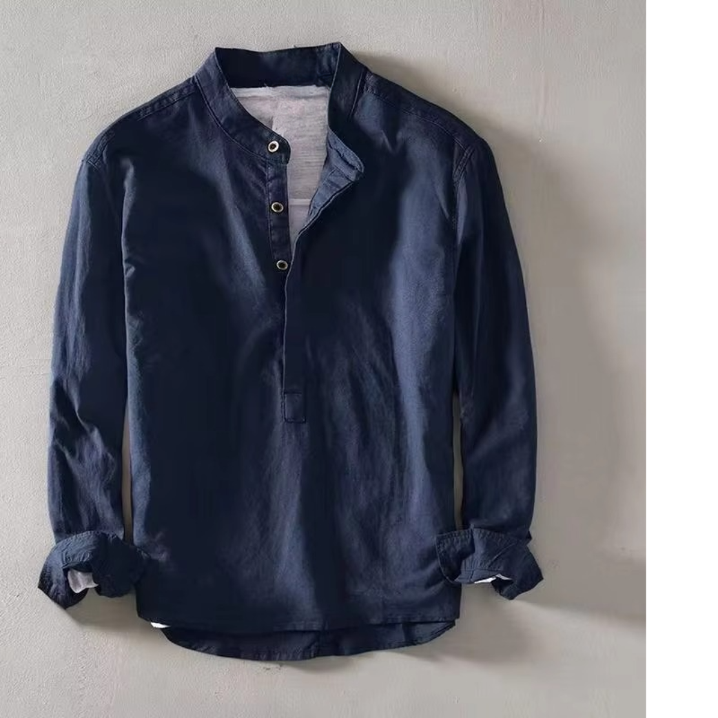 Amawinc Chemise Homme Été en Lin Mélangé Col Debout Manches Longues Respirante Décontractée