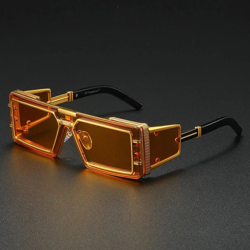 Lunettes de Soleil Steampunk Arlen Luxe avec Protection UV Cadre Carré Audacieux et Détails Métalliques