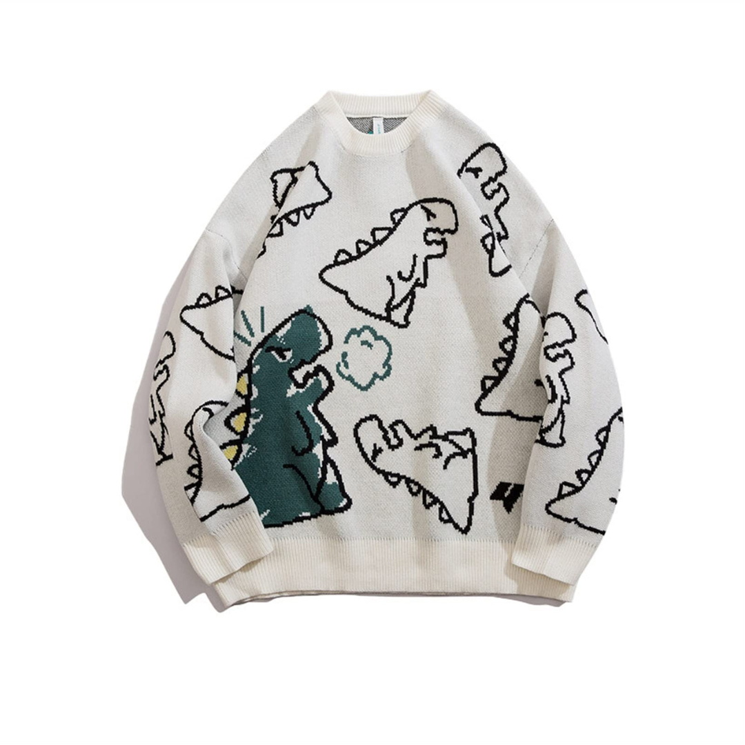 Pull Harajuku Rex Dash Oversize En Maille Premium Avec Graphisme Dinosaure Audacieux Et Doux