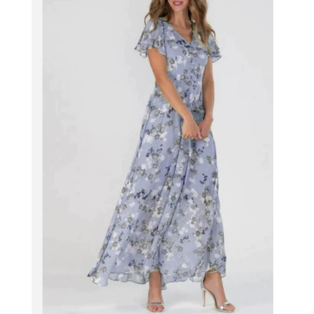 Robe Maxi À Manches Volantes Décolleté En V Silhouette Ligne A Pour Mariages Et Événements Chic Amawinc
