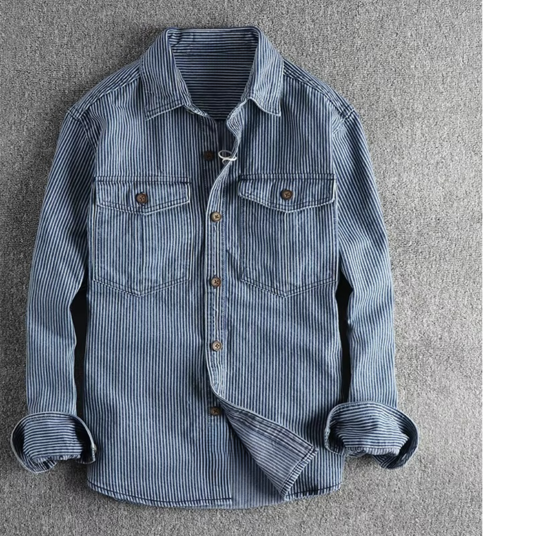 Chemise Cargo Denim À Rayures Vintage Lavée Pour Homme Par Amawinc Durable Confort Quotidien Style Polyvalent