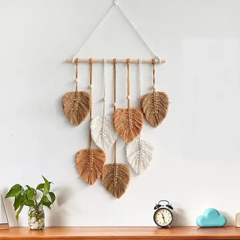 Montague Macramé Feuilles Déco Bohème Écologique Coton Ambiance Naturelle Design Intérieur 90 X 40 Cm