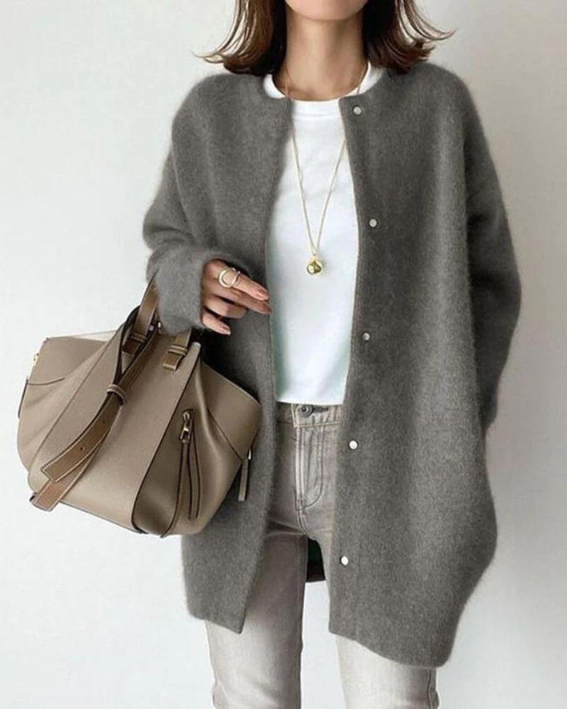 Cardigan Femme Coupe Oversize Maille Douce Boutonnage Devant Mi Longue Pour Superposition