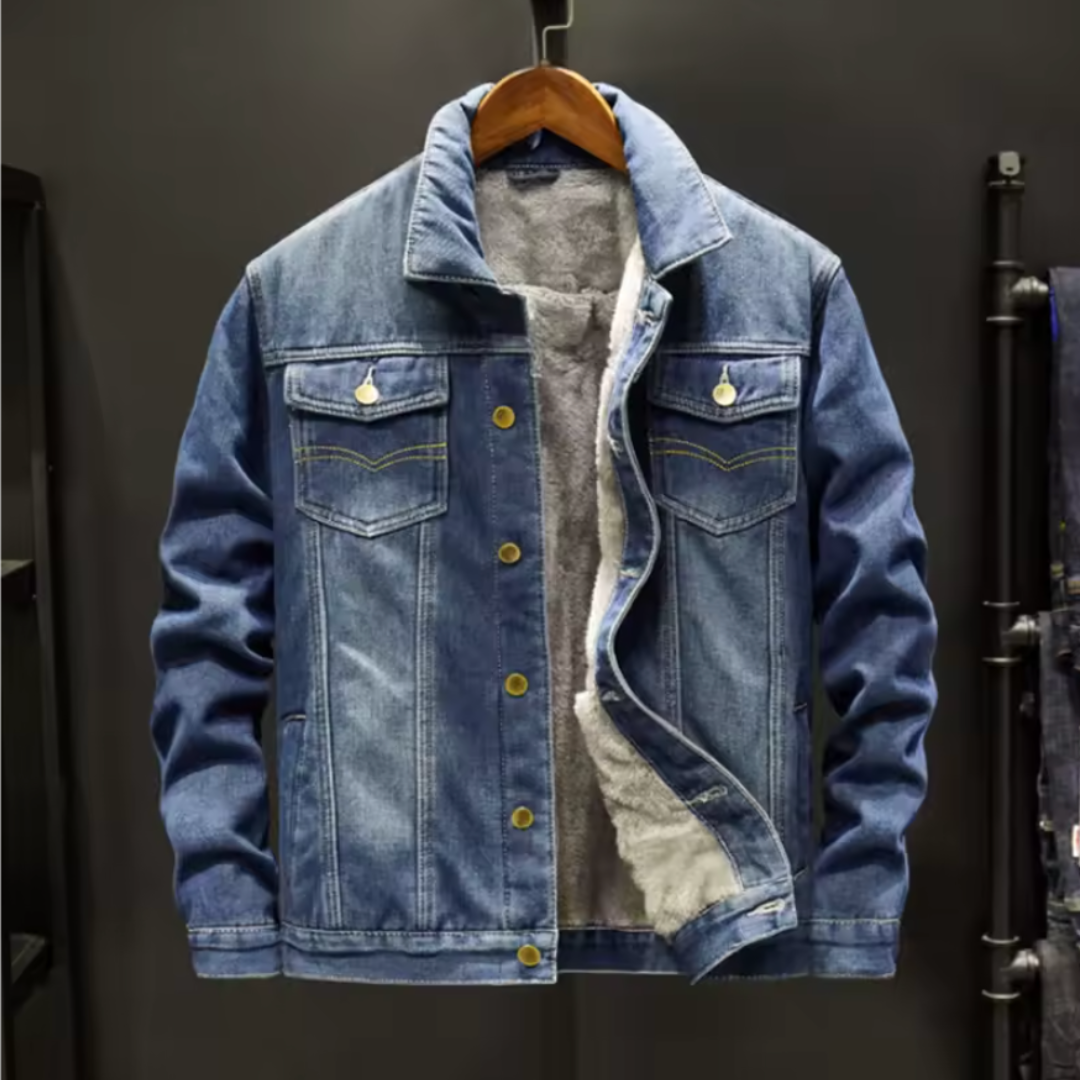 Veste En Jean Doublée Polaire Pour Homme Avec Col Revers Et Boutons Lourds Durable