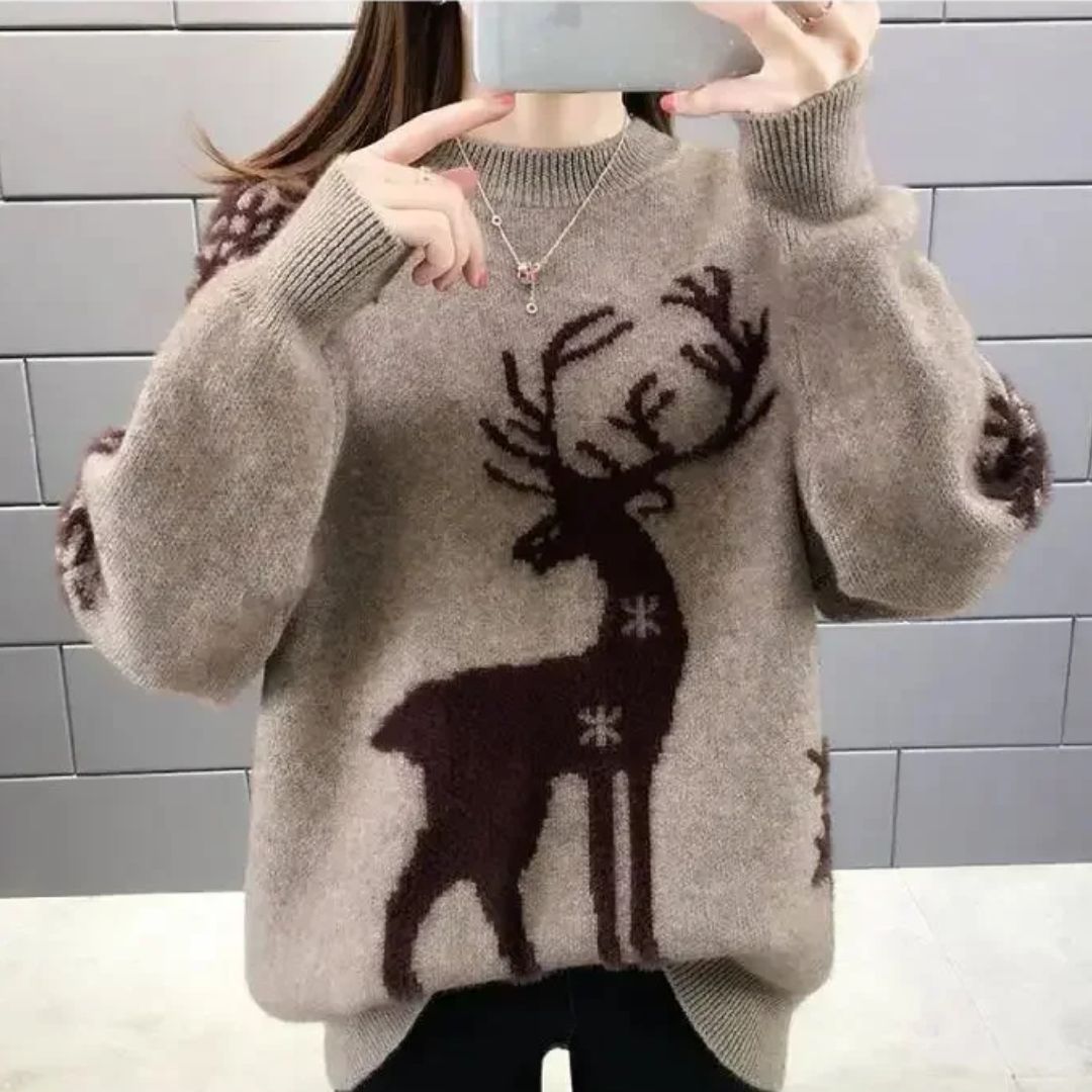 Amawinc | Sweater - Bequemer Weihnachts-Pullover mit Rentier