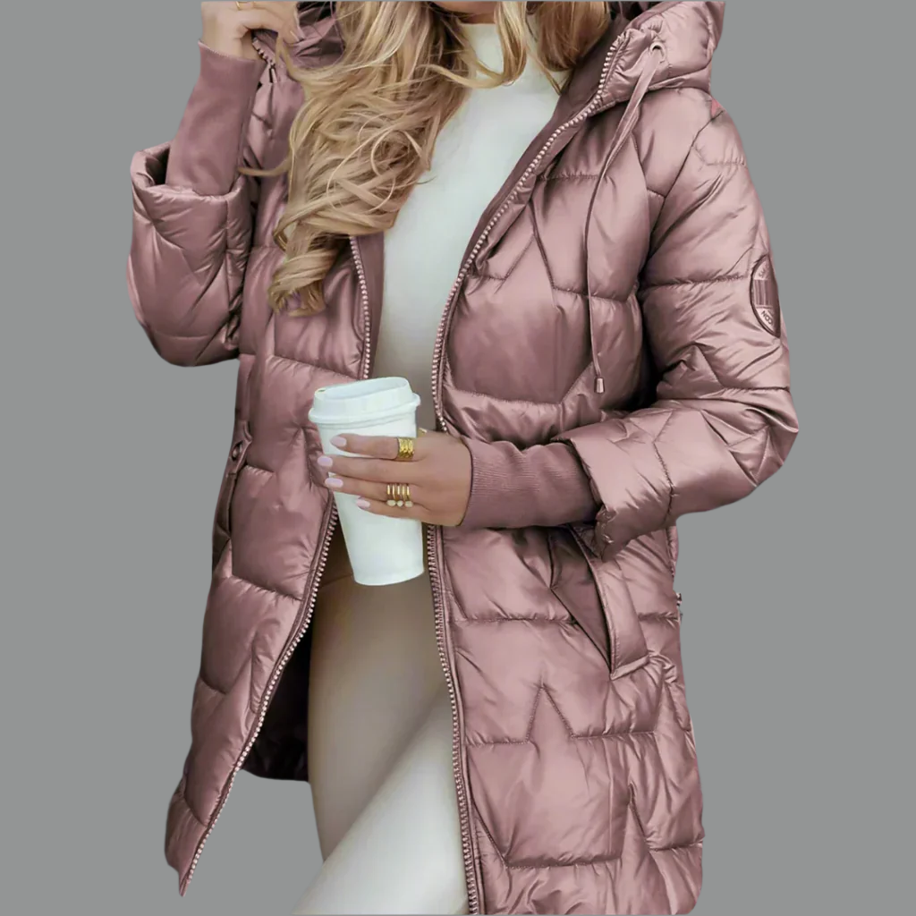Veste Automne Adele, Finition Matelassée Brillante, Isolation Légère Avec Capuche Et Détails Dorés