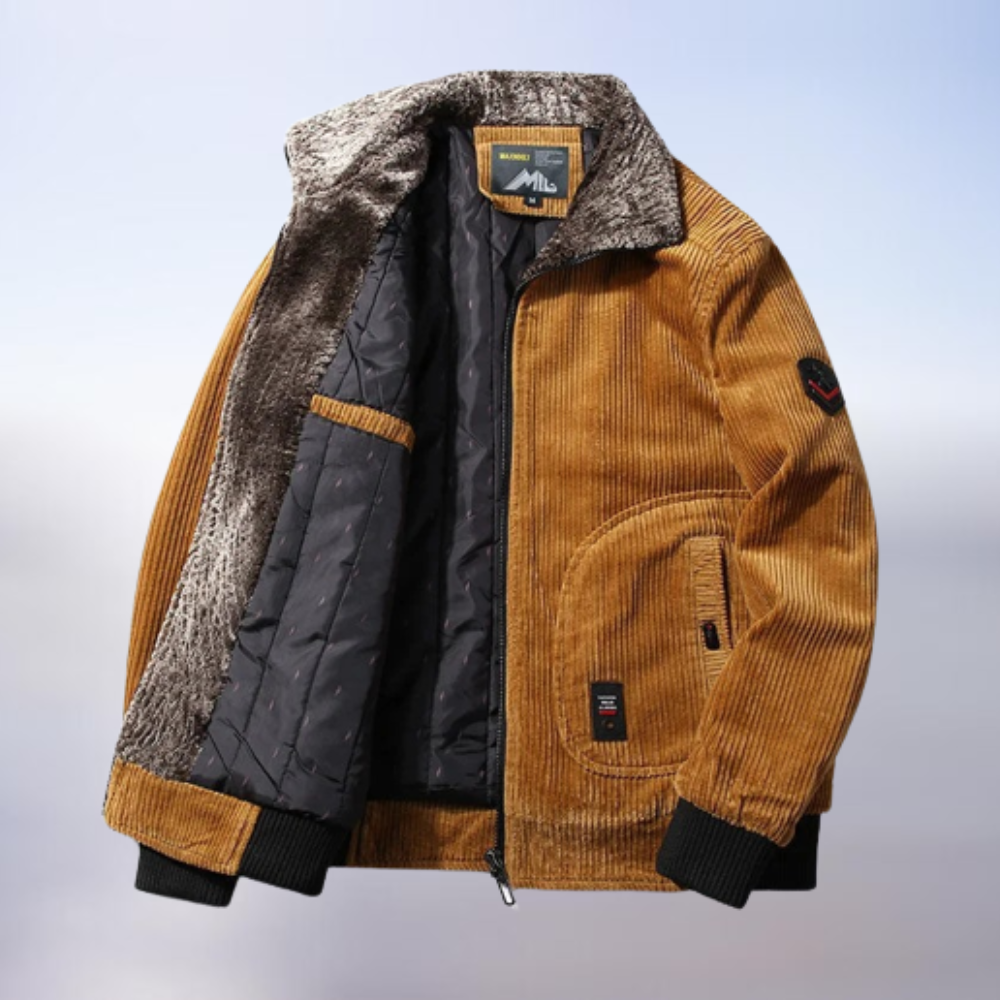 Cozy Corduroy Winter Jacket with Fur Trim