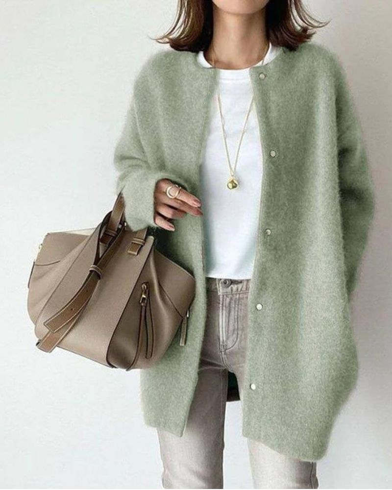 Cardigan Femme Coupe Oversize Maille Douce Boutonnage Devant Mi Longue Pour Superposition