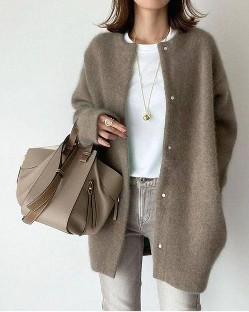 Cardigan Femme Coupe Oversize Maille Douce Boutonnage Devant Mi Longue Pour Superposition