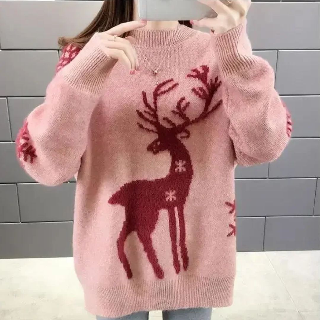 Amawinc | Sweater - Bequemer Weihnachts-Pullover mit Rentier