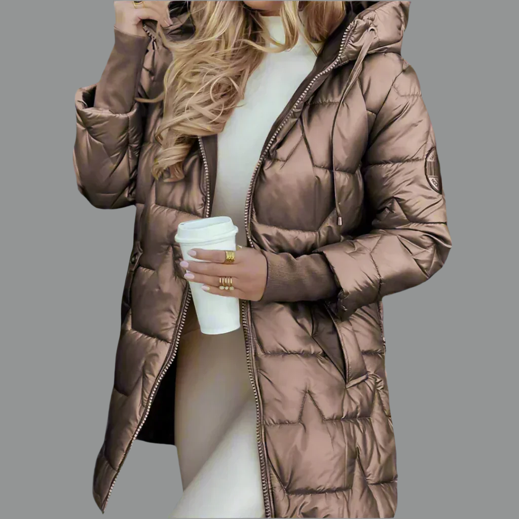 Veste Automne Adele, Finition Matelassée Brillante, Isolation Légère Avec Capuche Et Détails Dorés