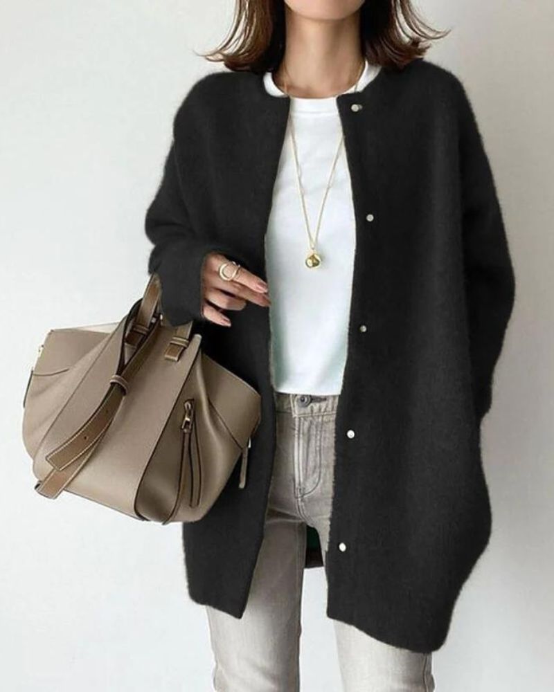 Cardigan Femme Coupe Oversize Maille Douce Boutonnage Devant Mi Longue Pour Superposition