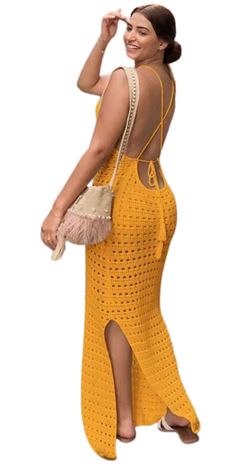 Robe de Plage en Crochet Amawinc pour Bikini Coupe Moulante Respirante et Confortable
