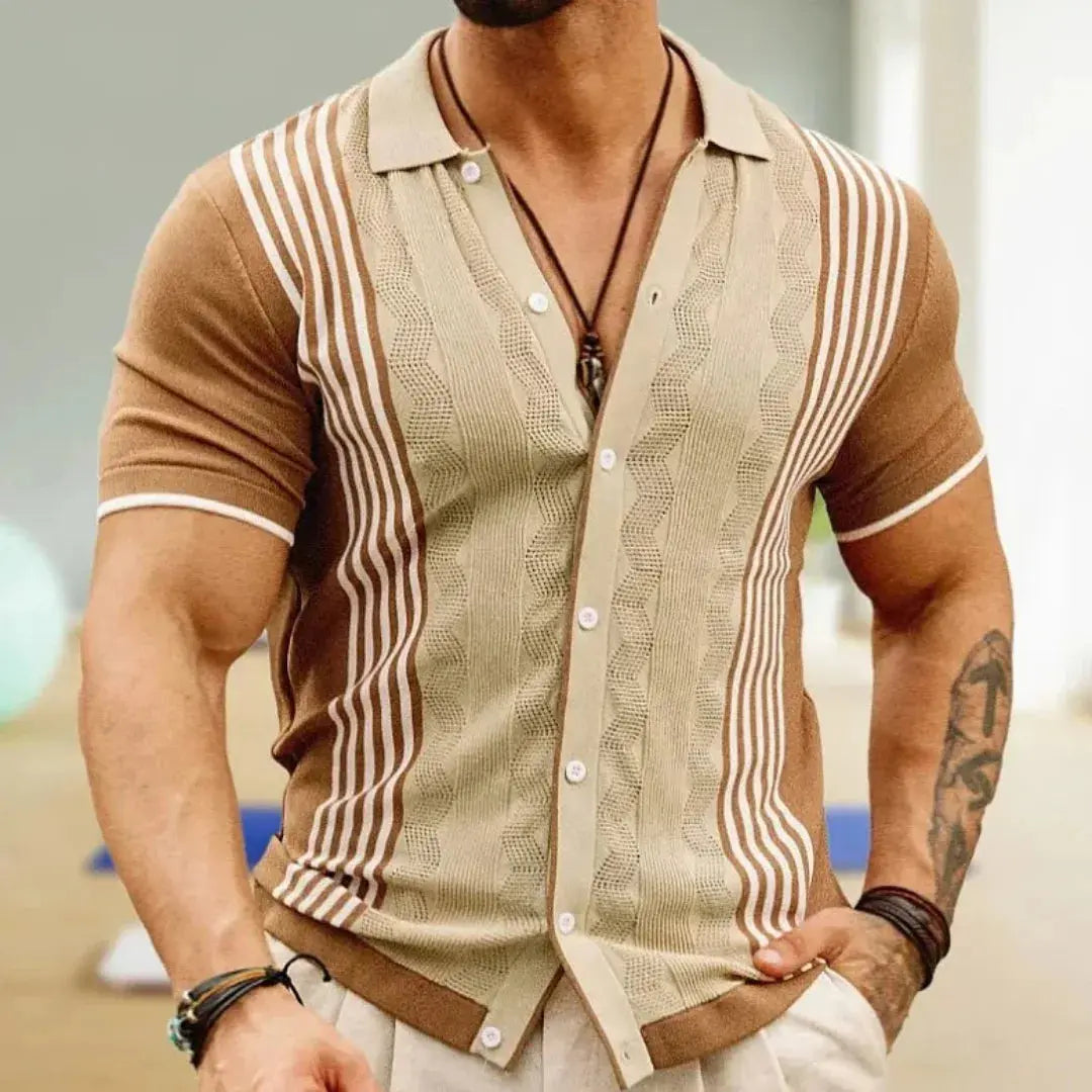 Amawinc Chemise Tricot Rayée Urbaine Pour Homme Luxe Décontractée Respirante Style Intemporel