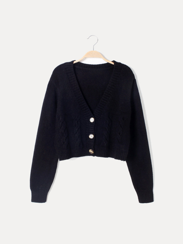 Ella Pull Court En Tricot À Col V Boutonné Pour Femme Avec Texture Câble Et Douceur Pour Automne Hiver