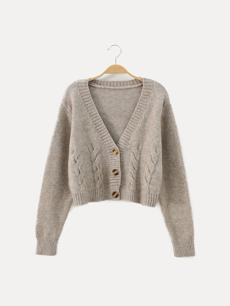 Ella Pull Court En Tricot À Col V Boutonné Pour Femme Avec Texture Câble Et Douceur Pour Automne Hiver