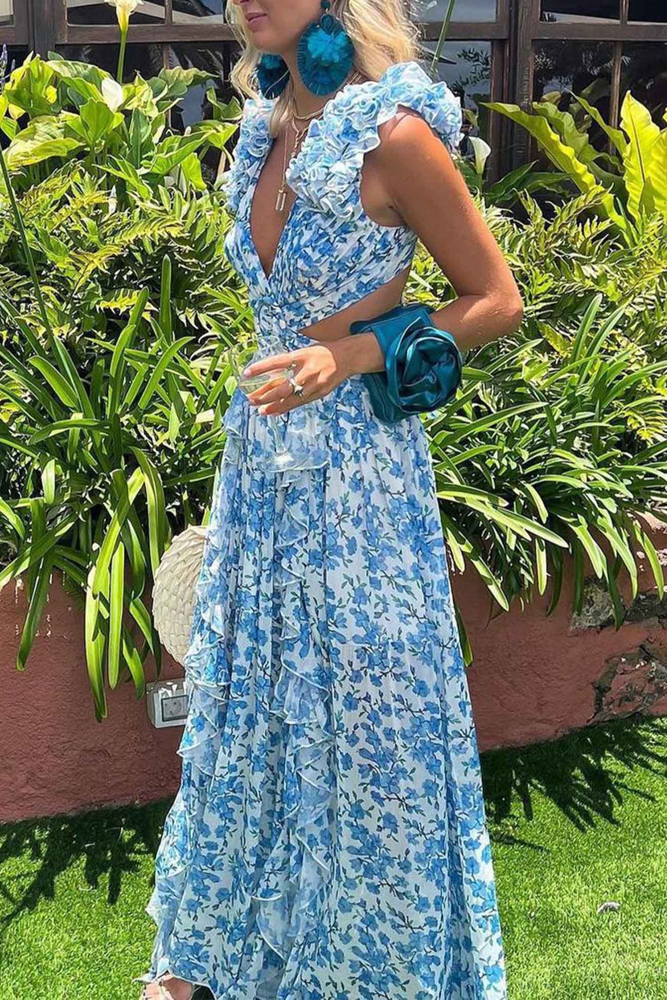 Robe Maxi Florale À Encolure V Pour Femme Élégante Et Fluide Pour Toutes Occasions