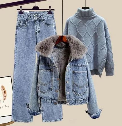 Darlyn: Jeans, Jeansjacke und Rollkragenpullover – dreiteiliges Set