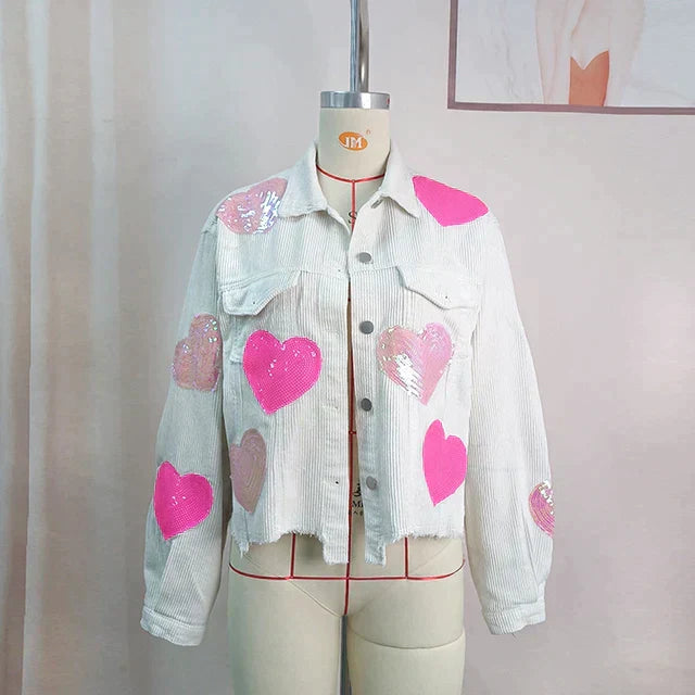 Avelena Bomberjacke aus Cord mit Paillettenherz