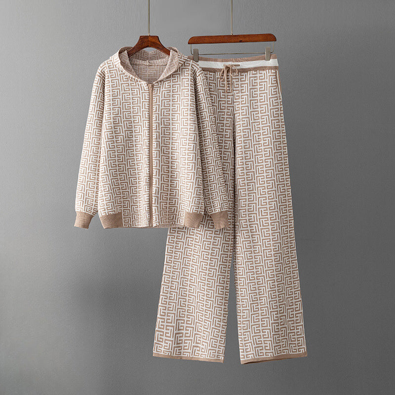 Ensemble Beauté Abstract Valentina Rossi Avec Cardigan À Capuche Pantalon Large En Viscose Doux Motif Géométrique