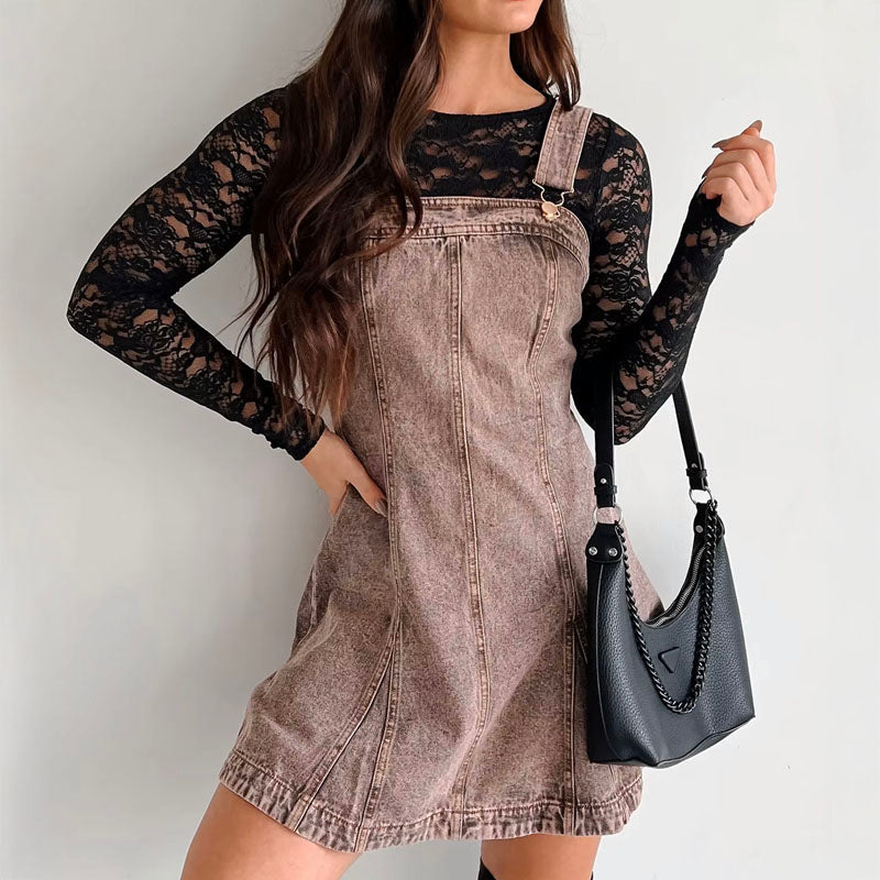 Robe Denim Aprilia Valentina Rossi Amawinc Pinafore Avec Taille Cintrée Et Coupe Aline Moderne