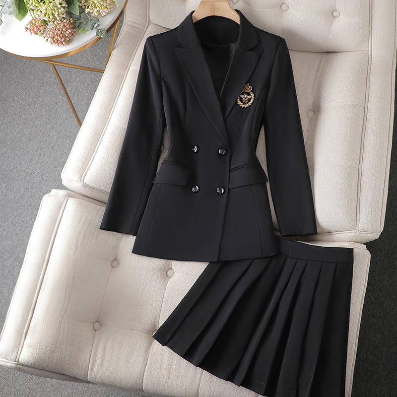 Ensemble Valentina Rossi Divine Couture Blazer Double Boutonnage Et Jupe Plissée Courte Chic