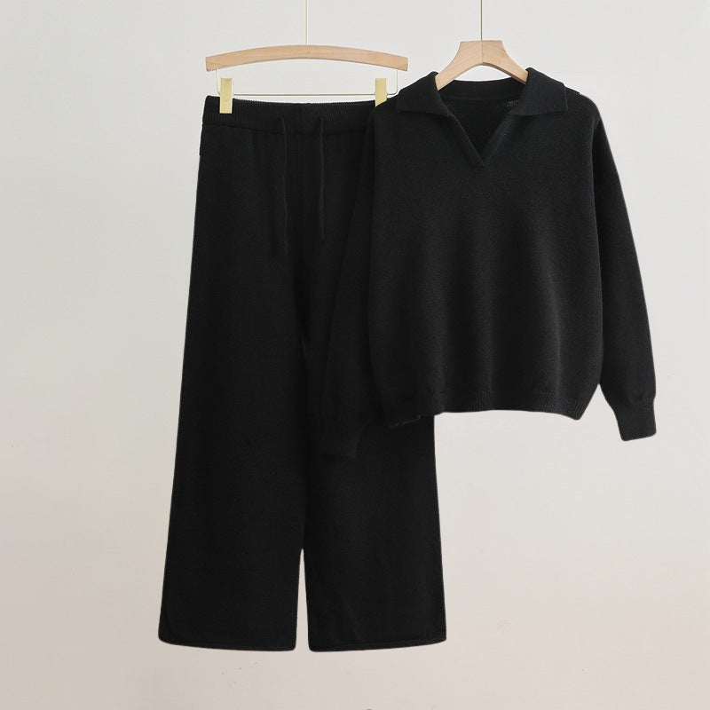 Ensemble Dahlia Élégant Valentina Rossi Pull à Manches Longues Coupe Décontractée et Pantalon Large