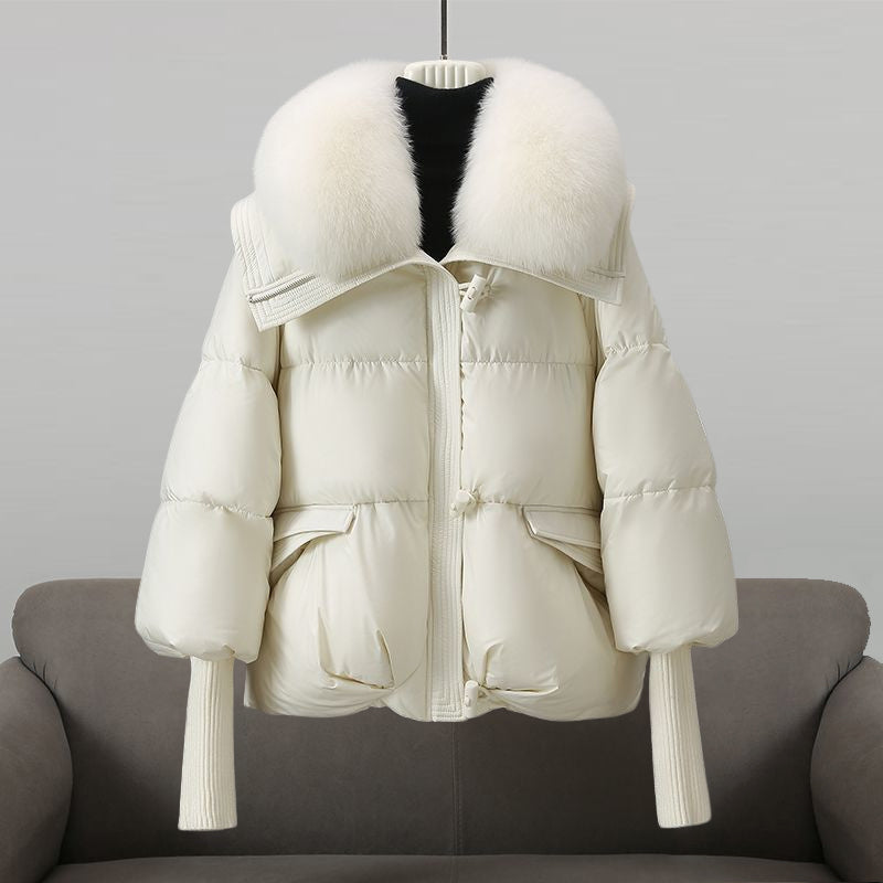 Doudoune Femme Oversize Matelassée avec Col en Fourrure Synthétique et Fermeture à Bascules