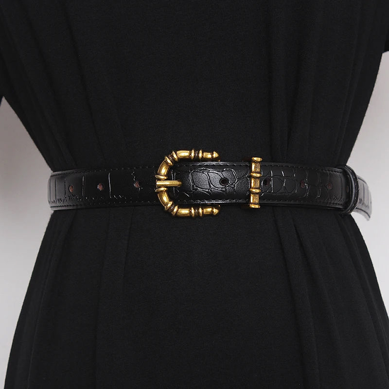 Valentina Rossi Luce D Oro Ceinture Baroque En Cuir Véritable Avec Boucle Sculpturale Amawinc