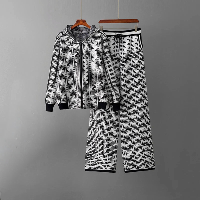 Valentina Rossi Ensemble Edge Mélange Viscose Élasthanne Avec Capuche Zippée Et Pantalon À Motifs Géométriques