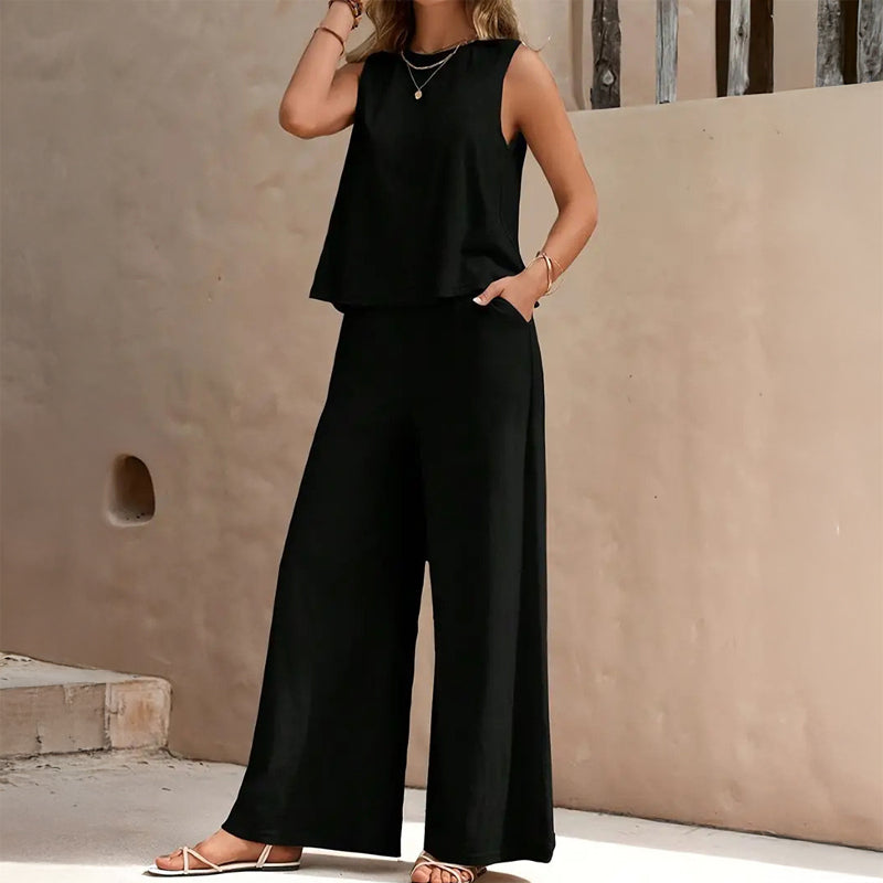 Valentina Rossi Solza Ensemble Deux Pièces Décontracté Haut Sans Manches et Pantalon Large Évasé Été