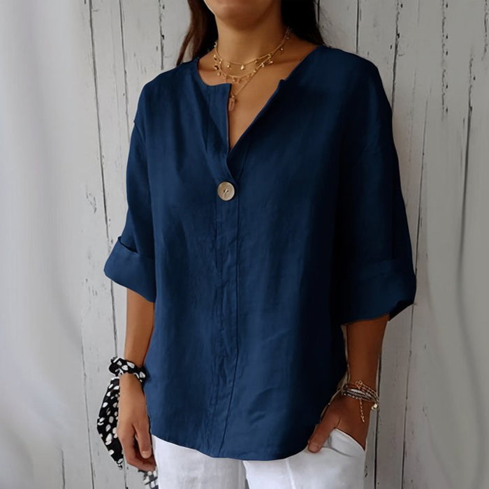 Blouse En Lin Valence Par Valentina Rossi Avec Silhouette Décontractée Bouton Unique Au Col Et Manches Roulées