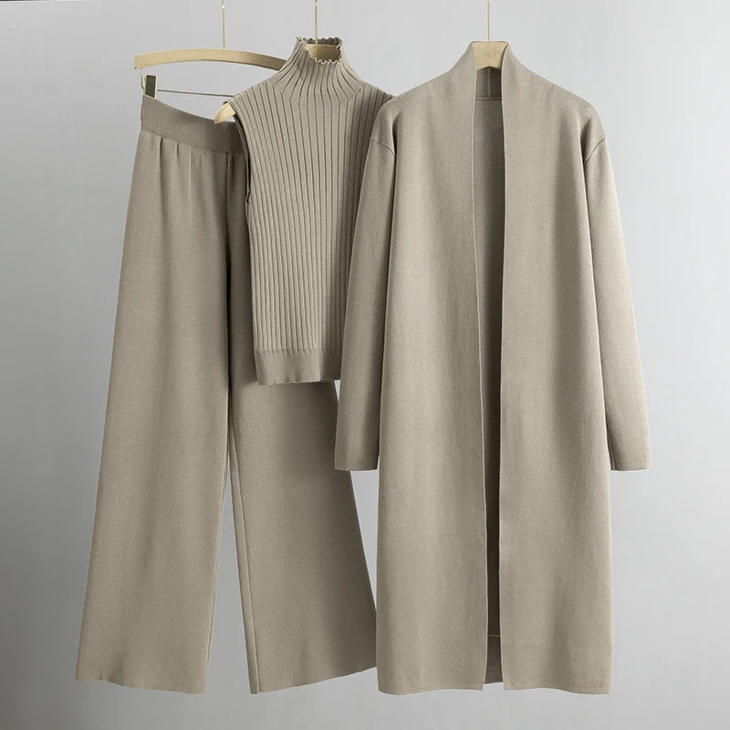 Ensemble Isabella Trois Pièces Cardigan Duster Décontracté Confort Chic Pour le Quotidien