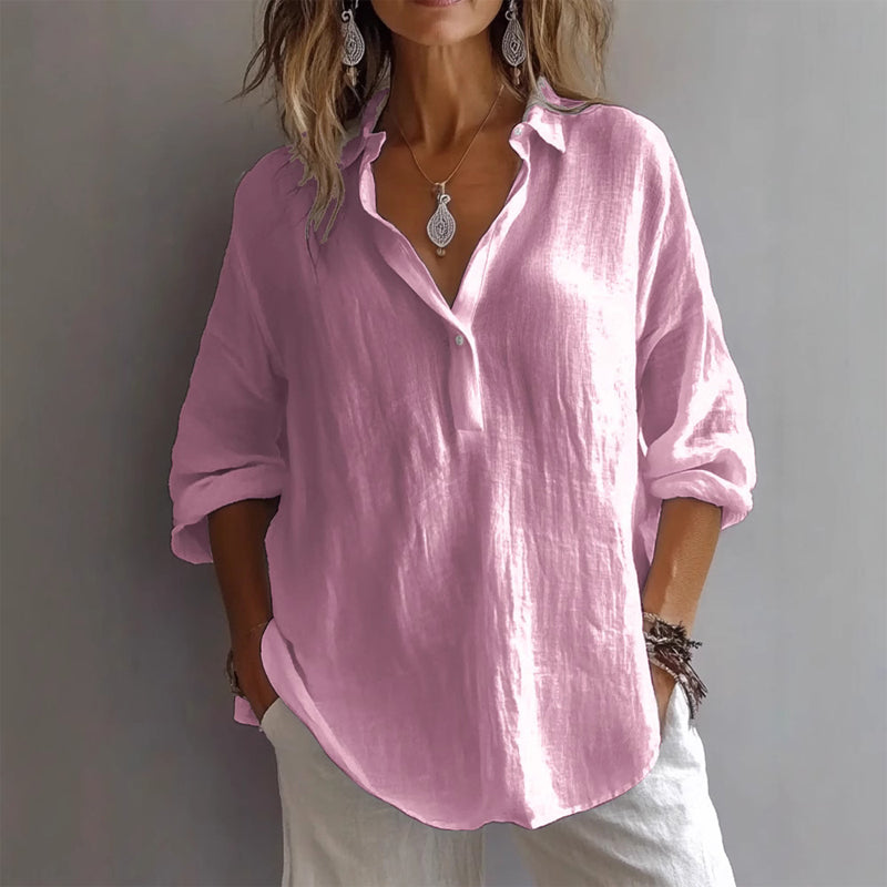 Blouse Décontractée En Lin Texturé Valentina Rossi Carrara Casuale Col Ouvert Pour Été Confort Léger