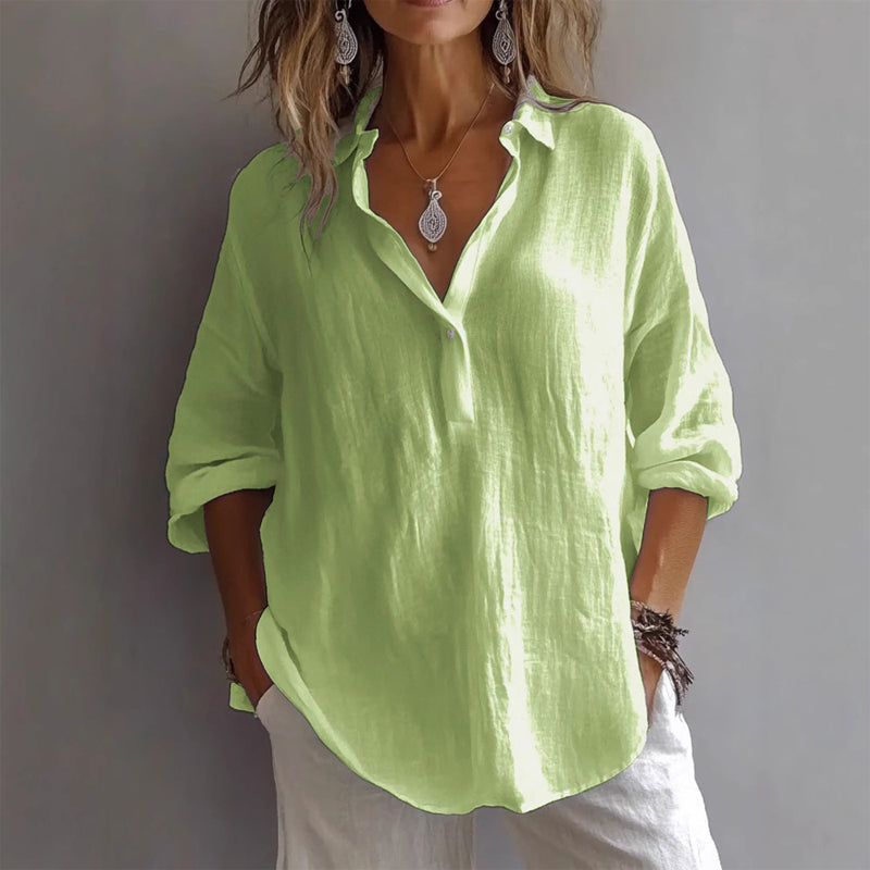 Blouse Décontractée En Lin Texturé Valentina Rossi Carrara Casuale Col Ouvert Pour Été Confort Léger