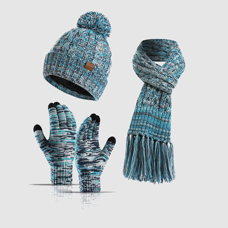 Valentina Rossi Ensemble Tricot Trio Hivernal Délice Glacial Avec Bonnet Écharpe Gants Élégants