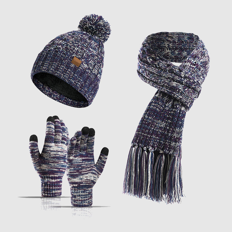 Valentina Rossi Ensemble Tricot Trio Hivernal Délice Glacial Avec Bonnet Écharpe Gants Élégants