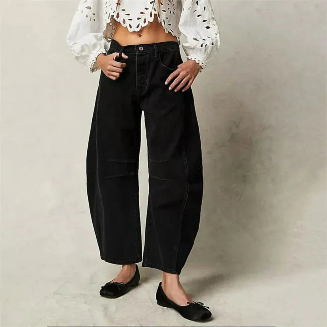 Valeria Pantalon Jean Barrel À Taille Mi Haute Denim Vintage Délavé Confort Tout Au Long De L Annee