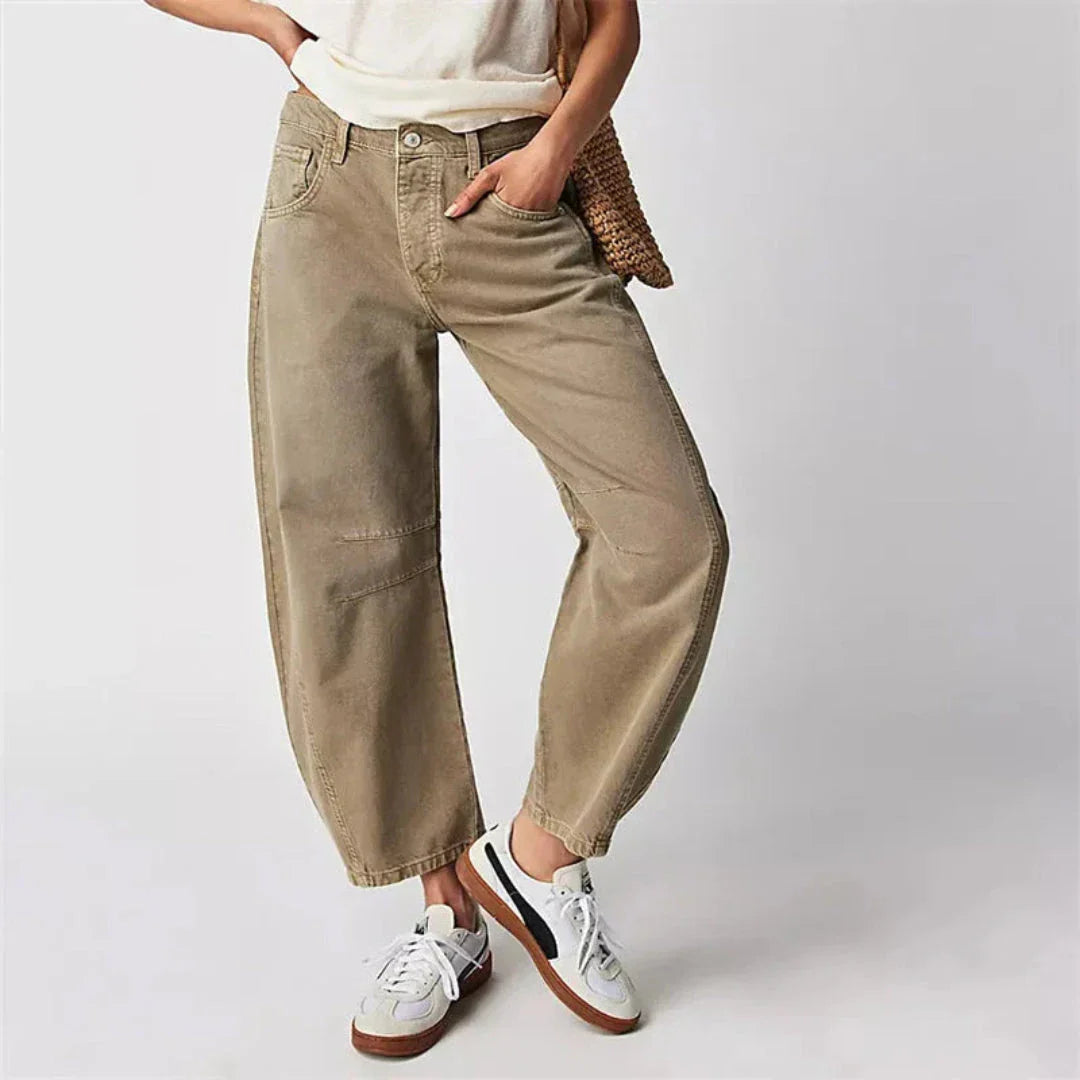 Valeria Pantalon Jean Barrel À Taille Mi Haute Denim Vintage Délavé Confort Tout Au Long De L Annee