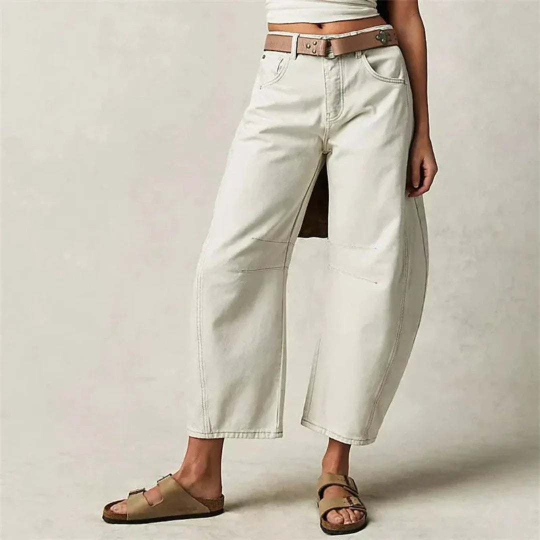 Valeria Pantalon Jean Barrel À Taille Mi Haute Denim Vintage Délavé Confort Tout Au Long De L Annee
