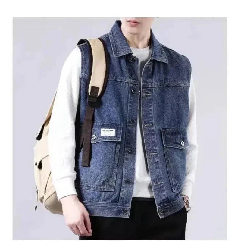Veste en Denim Van Classic Coupe Moderne Durable avec Poches Avant Boutonnage pour Layering
