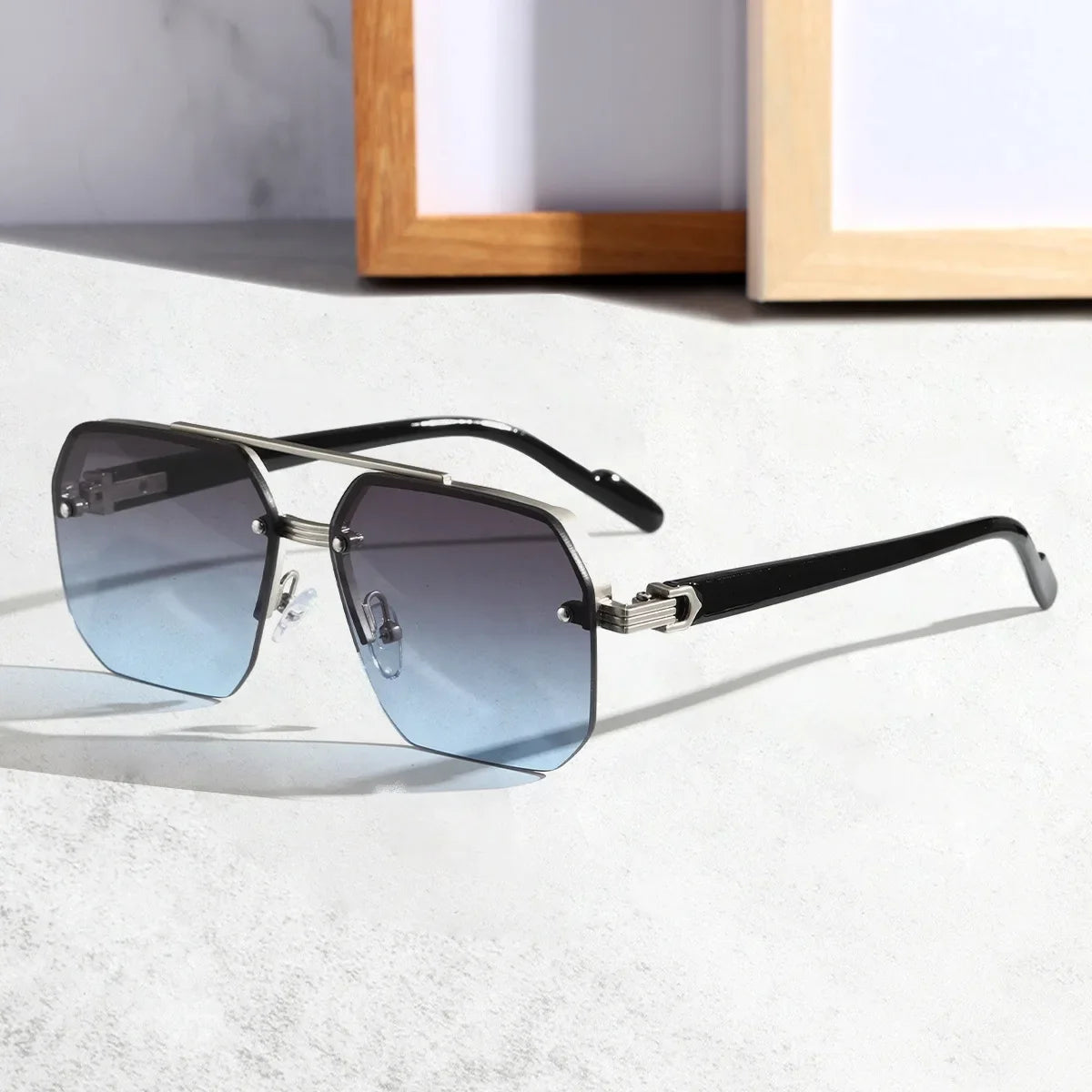 Lunettes de Soleil Vanguard Hex sans Monture avec Lentilles Géométriques Pont Bras en Métal UV400 Gradient