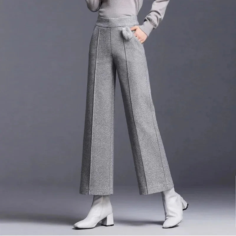 Pantalon Vellana En Laine Luxe À Taille Haute, Jambe Large et Longue Pour Bottes, Silhouette Raffinée