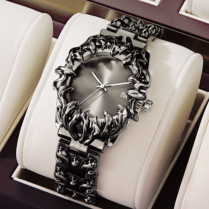 Montre Vena Axis Statement En Acier Inoxydable Avec Lunette Griffée Design Audacieux Et Bracelet De 20 Cm