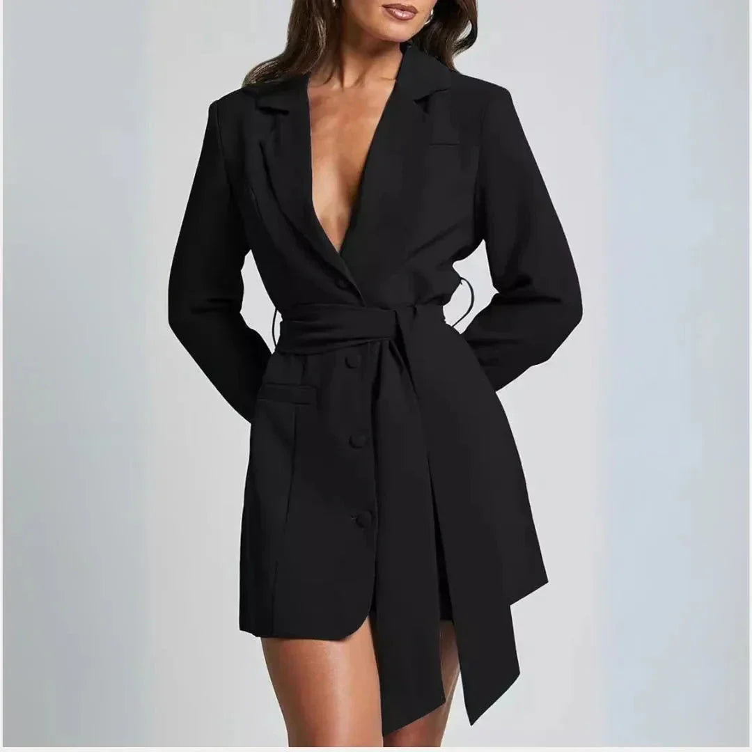 Robe Blazer Ceinture Verona Double Boutonnage Bleu Roi Pour Professionnels Modernes