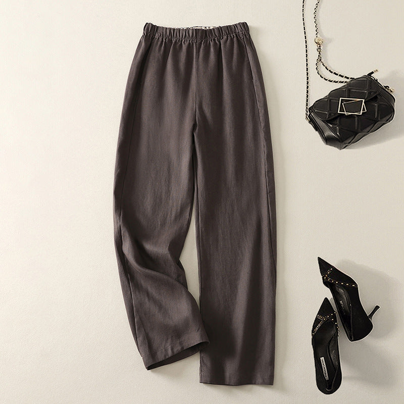 Verona Pantalon en Lin Mélangé à Jambe Droite avec Ceinture Élastique pour le Bureau et la Soirée Élégance Naturelle
